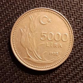 Монета 5000 лир 1992 год Турция