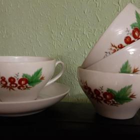 чайные чашки (4 шт)с блюдцем(1 шт) СМОРОДИНА 1991 год Дулево.