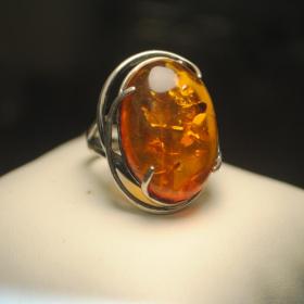 крупное кольцо перстень серебро 925 кокошник янтарь большой размер