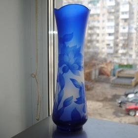 винтажная ваза стекло в технике галле 50-60 гг  