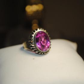 винтажное кольцо серебро 875 звезда позолота розовый корунд  