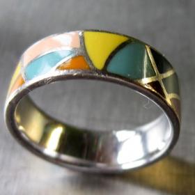 Кольцо серебро 925, цветная эмаль, SUNLIGHT