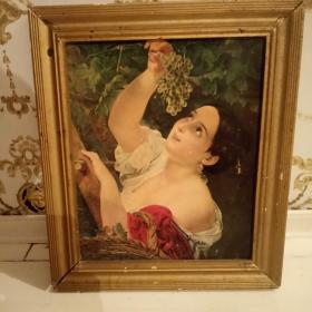 Картина Девушка собирает виноград.