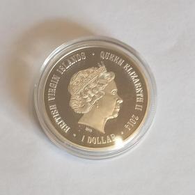 1 доллар Виргинских островов Британии с посеребрением НОВОСИБИРСКИЙ ЗООПАРК, ПОЛЯРНЫЙ МЕДВЕДЬ, 2014, Монета коллекционная 