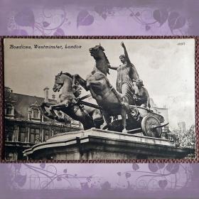 Антикварная открытка "Групповая скульптура Боадицея и ее дочери". Вестминстер. Лондон. Англия