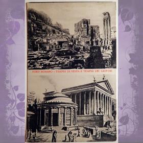 Антикварная открытка "Рим. Храм Весты и храм Кастора". Италия