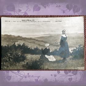 Антикварная открытка. Дж. Тибодо "Вечер на склонах в Бретани"