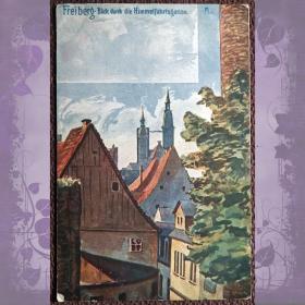 Антикварная открытка "Фрайберг. Вид по Успенскому переулку". Германия