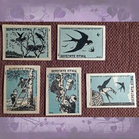 Спичечные этикетки "Берегите птиц". 1959 год