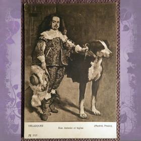 Антикварная открытка. Веласкес "Придворный карлик с собакой" ("Дон Антонио иль Инглес")