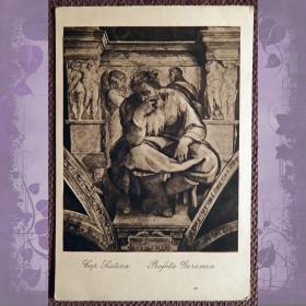 Антикварная открытка. Микеланджело "Пророк Иеремия". Фреска. Сикстинская капелла. Ватикан