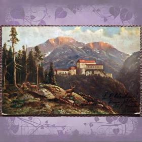 Антикварная открытка "У подножья гор"