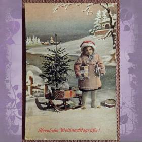 Антикварная открытка "Сердечные Рождественские поздравления". Германия. Серебрение