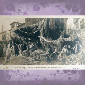 Антикварная открытка "Рынок в Мадриде. 1868"