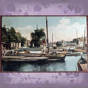 Антикварная открытка "Генуя. Разгрузка угля в порту". Италия