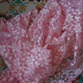 Кружевная ткань гипюр розовый цвет 