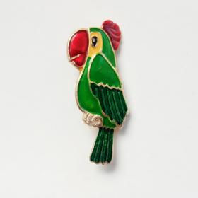 Винтажная брошь Зелёный попугай