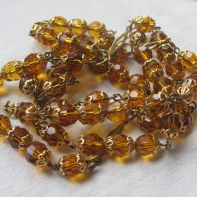  Бусы колье ожерелье винтаж коньячное стекло длинные фурнитура под золото чешские чехословакия 