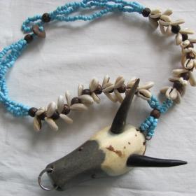Бусы ожерелье стильные рог ракушки каури красивая сборка бохо этно стиль  длина 44 см    