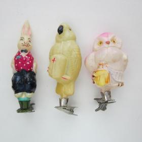 Сова Бумба, Заяц-франт, попугай Карудо елочные игрушки СССР  из набора Доктор Айболит