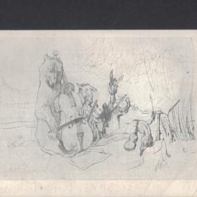 Почтовая карточка "Квартет" рисунок В.Серова к басне Крылова