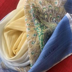 Брендовый платок Павлин OLGA GRECO Made in Italy vintage 1980 silk
