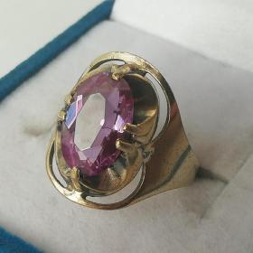Кольцо перстень с аметистом, серебро 875 пр., звезда СССР, винтаж