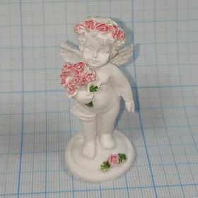 Ангел Фигурка декоративная Материал полистоун размер 3х3х7 см белая 20 грамм цветы роза венок крылья