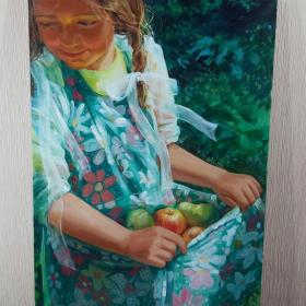 Яблочки Картина на подрамнике холст масло 50х70 см Чудакова Настасья 2020 реализм детство яблоки