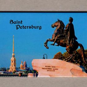 Магнит сувенирный, закатной, Санкт-Петербург, Медный всадник, памятник Петру I