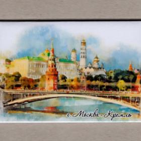 Магнит сувенирный, закатной, Москва, Кремль, мост, река, столица, Россия