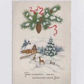 Открытка иностранная Германия Веселого Рождества Счастливого Нового года 1960-е подписана новогодняя