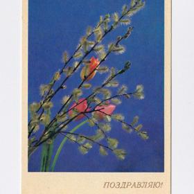 Открытка СССР. Поздравляю! Издательство Аврора, 1970 г, чистая, весенний букет, цветы