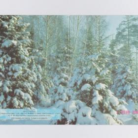 Открытка СССР Новый год 1988 Костенко подписана двойная детство новогодняя зимний лес пейзаж елка