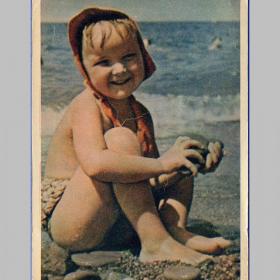 Открытка СССР. Купальщица. Фото А. Становова, 1958 год, чистая (дети)